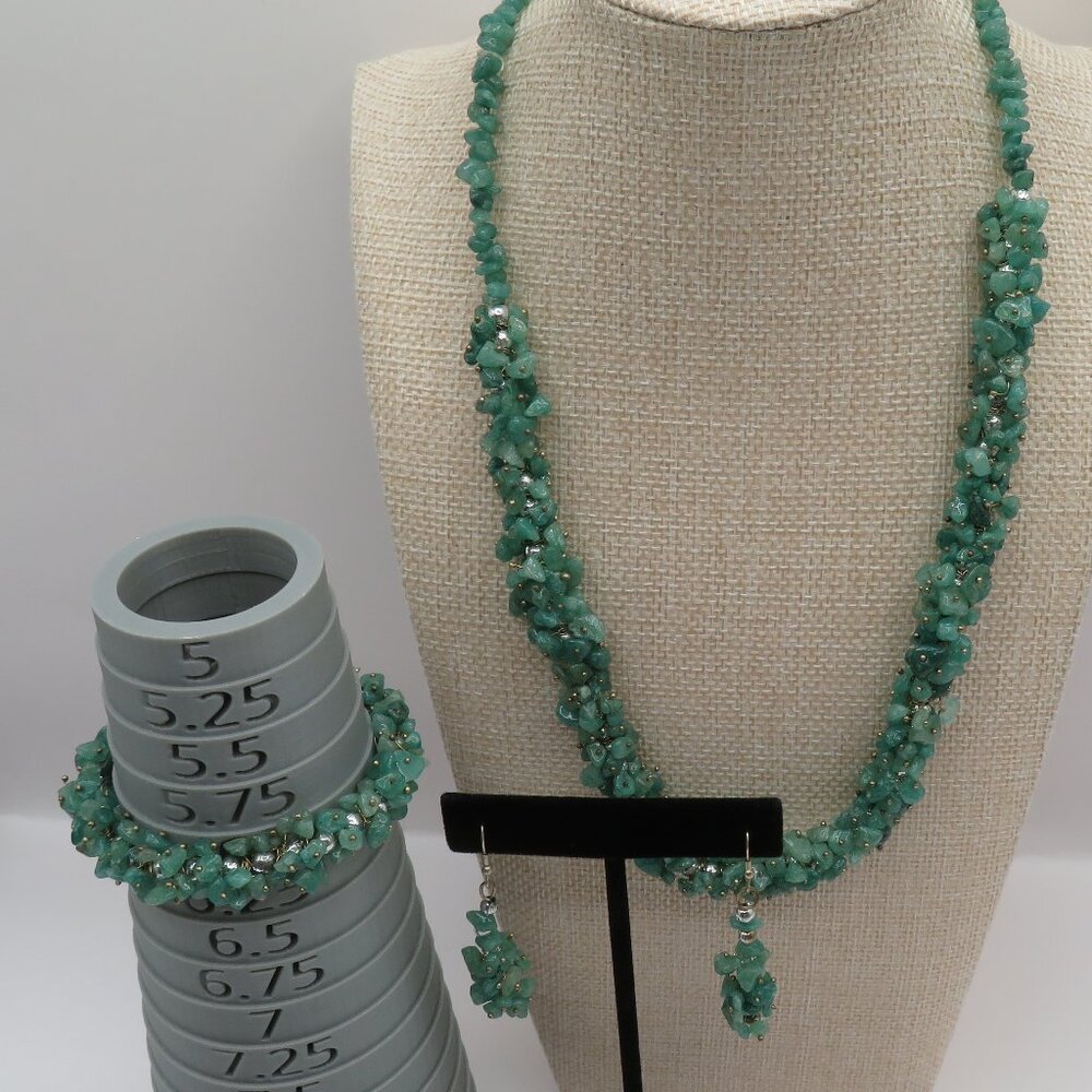 Artisan Polished Adventurine Silver Tone Necklace Bracelet Earrings Set